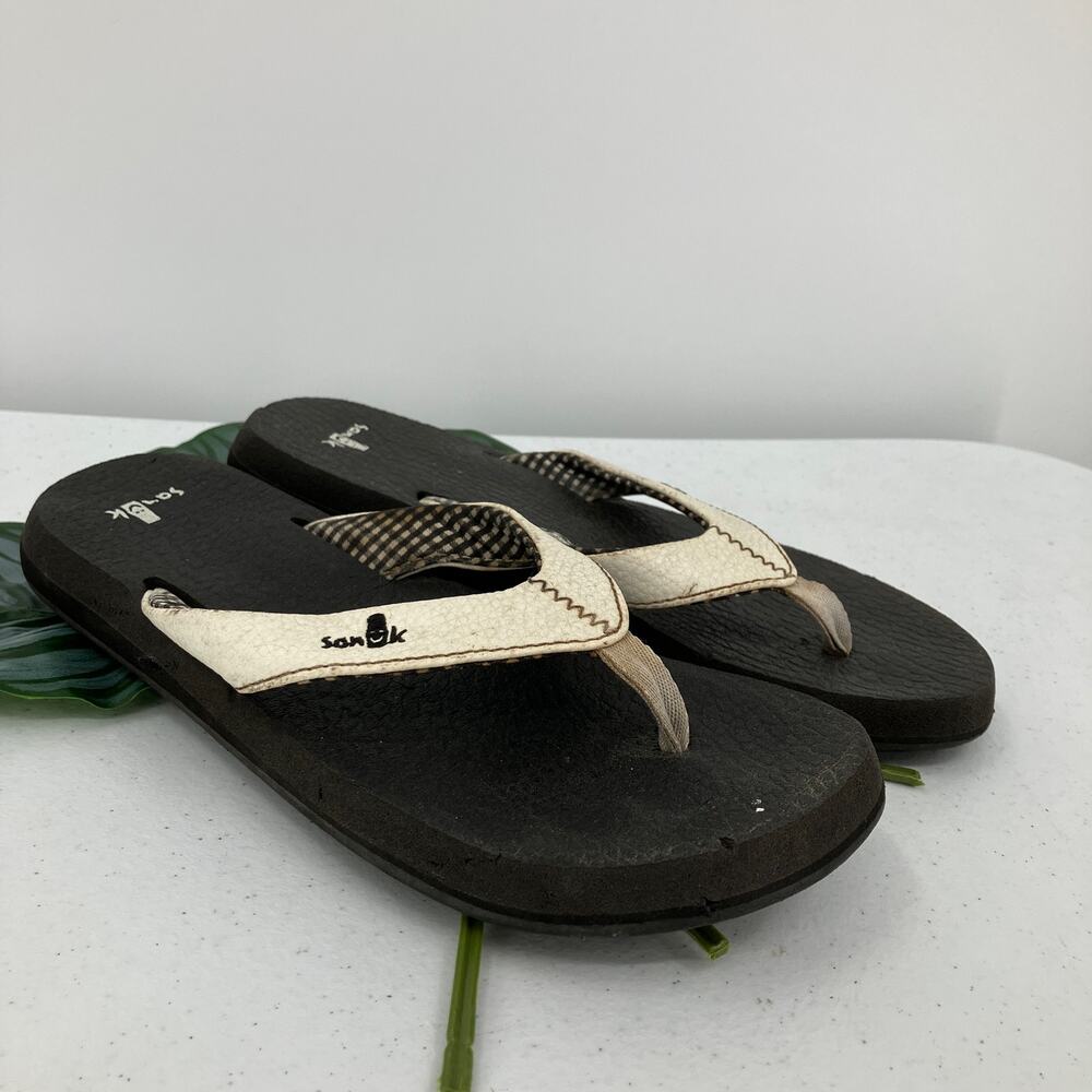 Sanuk White Black Gingham Lightweight Summer Yoga Mat Flip Flop Sandal Shoes